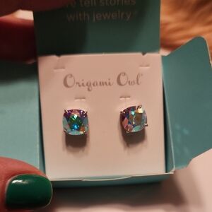 Origami Owl Iridescent Crystal Stud Earrings - Blue Green Purple Shimmer
